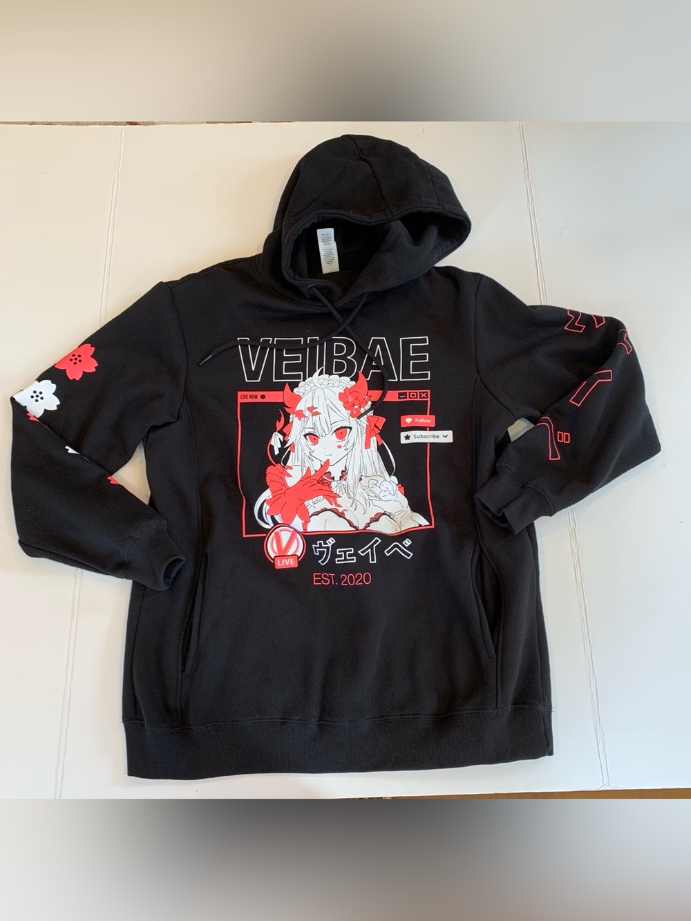 Viebae Unisex Women’s Men’s Large Black Anime Pullover Hoodie Hooded Sweatshirt